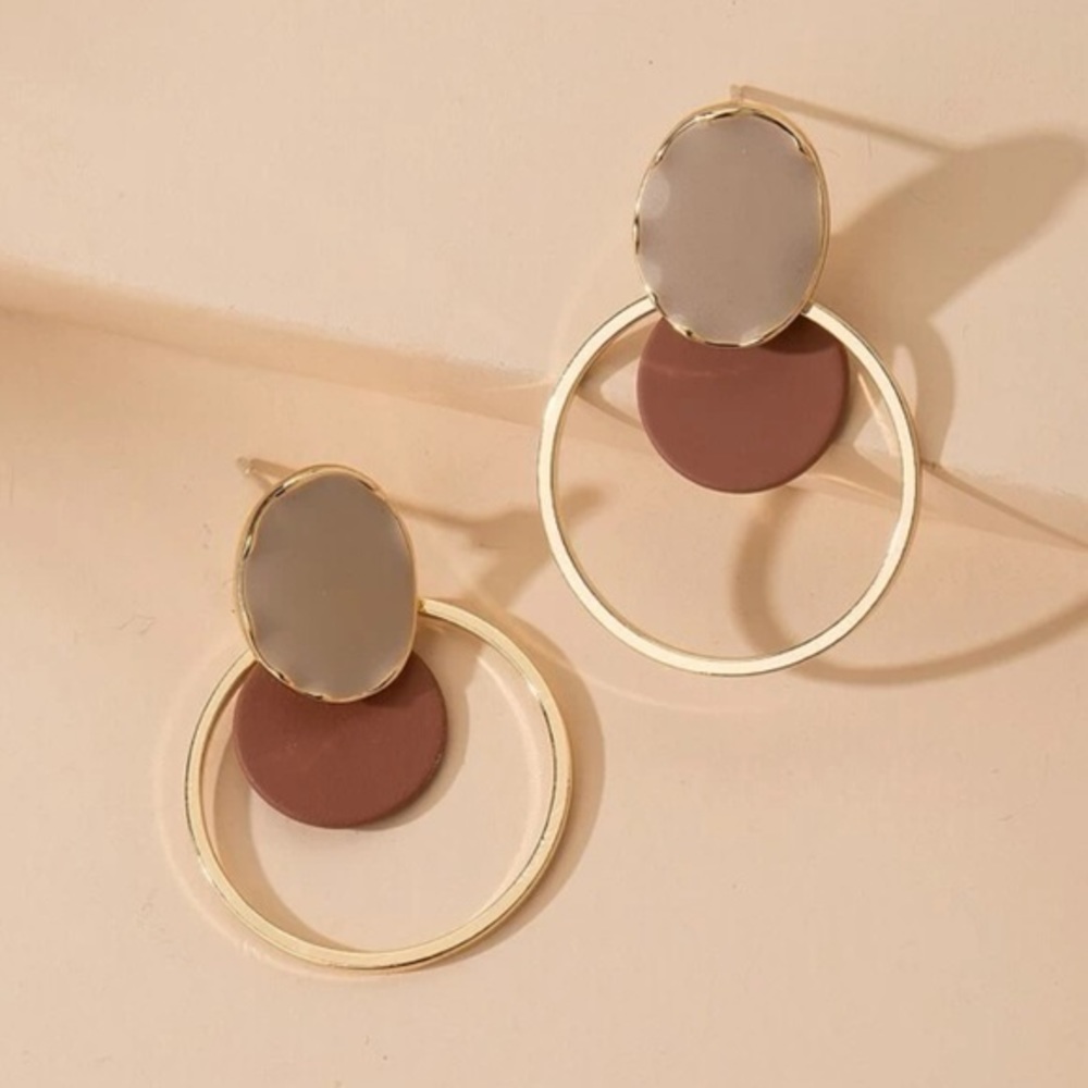 Color Block Drop Earrings Golden Set
